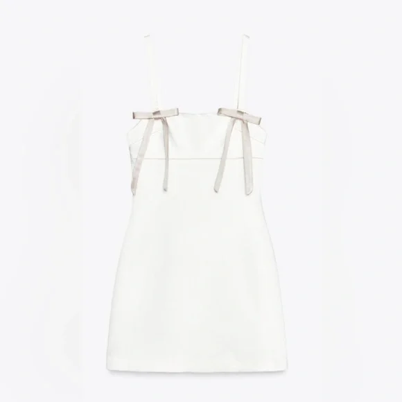 Nwt- Zara-Satin Bow Short Dress- Small - Picture 3 of 6